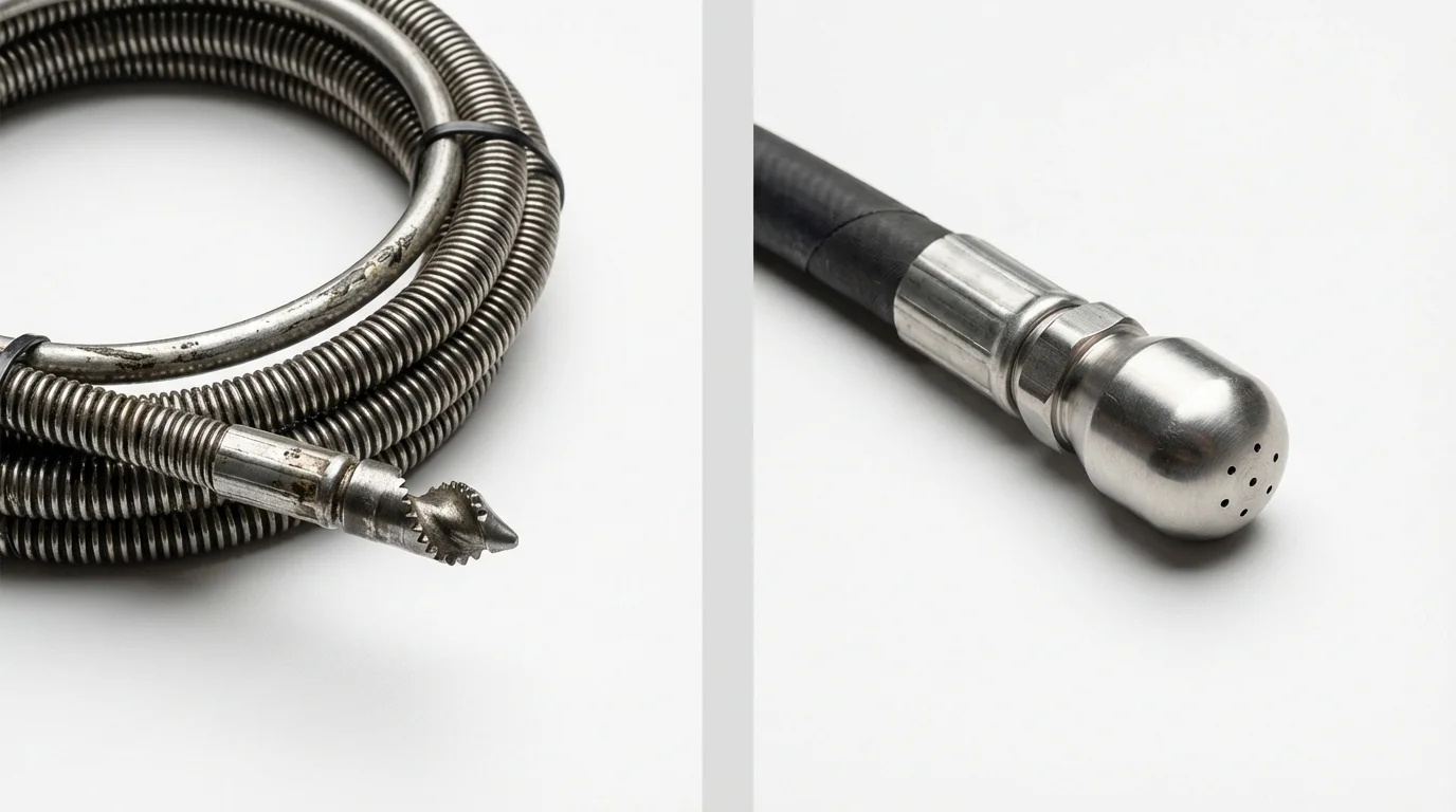 Drain snake cable and hydro jetting nozzle used for drain cleaning in Yadkinville, NC