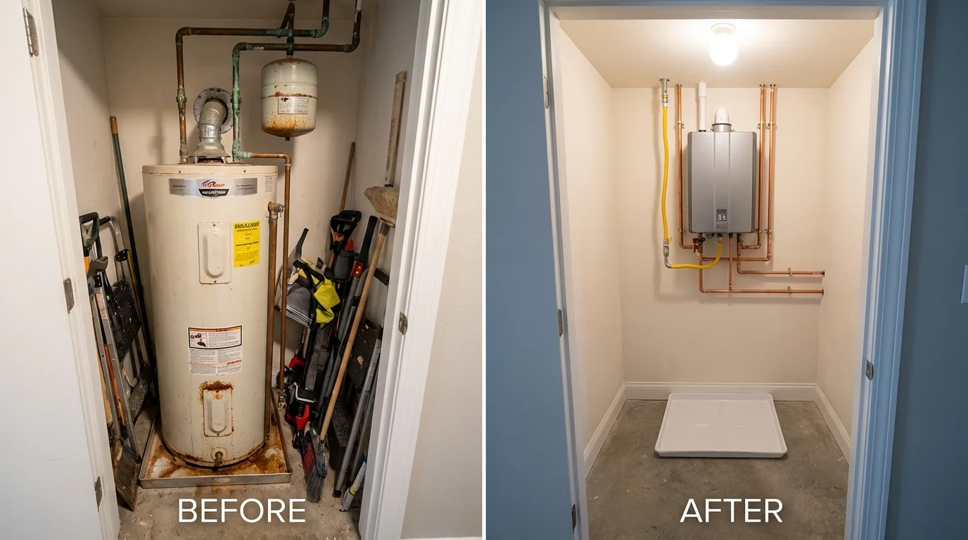 Tank water heater versus wall-mounted tankless unit comparison for Yadkinville, NC homeowners