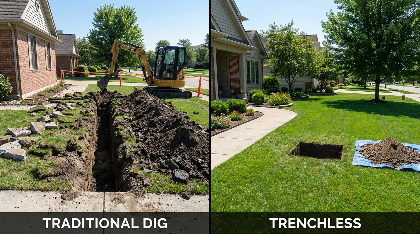 Trenchless sewer repair with minimal yard damage versus traditional excavation in Yadkinville, NC